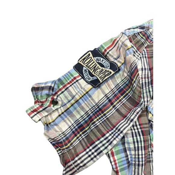 Rolling Paper Shirt Men’s Large Pearl Snap Plaid Patches Short Sleeve READ DESCR - Picture 5 of 10